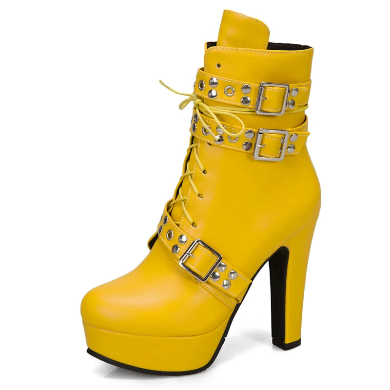 Naughty Neighbor Buckle Platform Ankle Boot Heels
