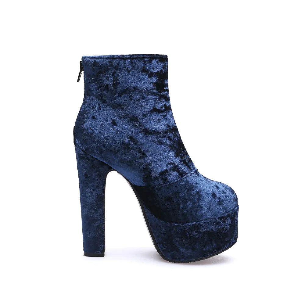 Sugar Me Velvet Platform Ankle Boot Heels