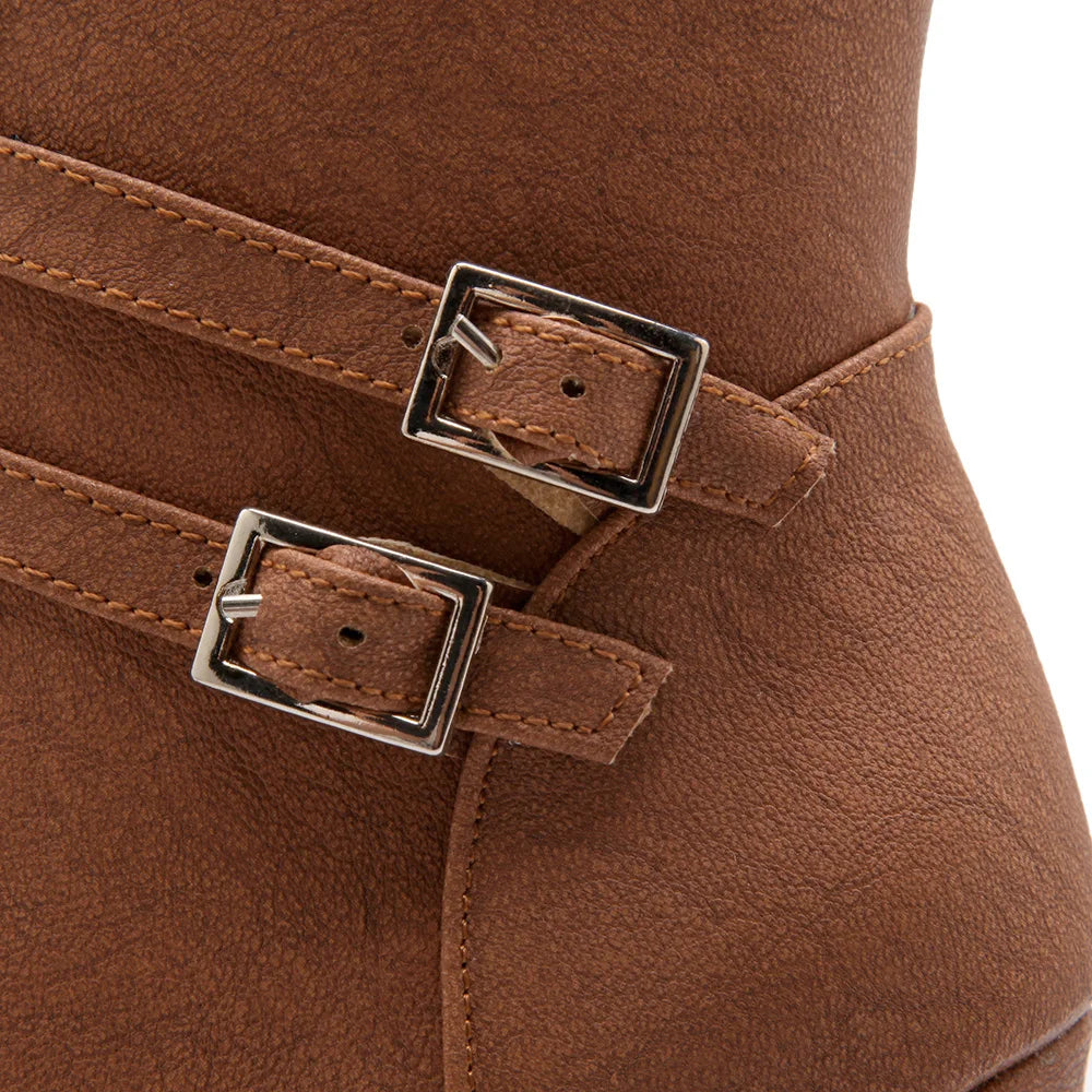 Lube Me Up Double Buckle Motorcycle Ankle Boot Heels