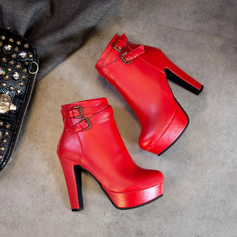 Do Me In The Booty Side Buckle Platform Ankle Boot Heels