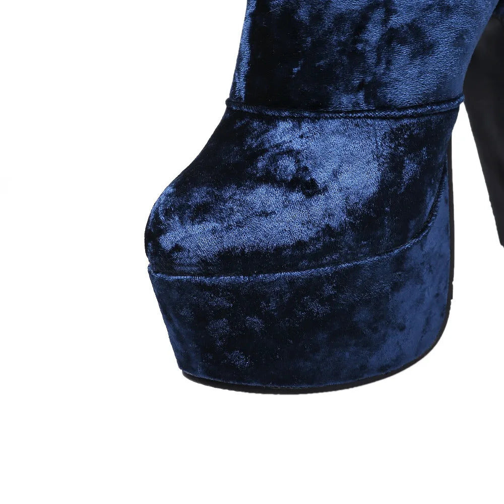 Sugar Me Velvet Platform Ankle Boot Heels