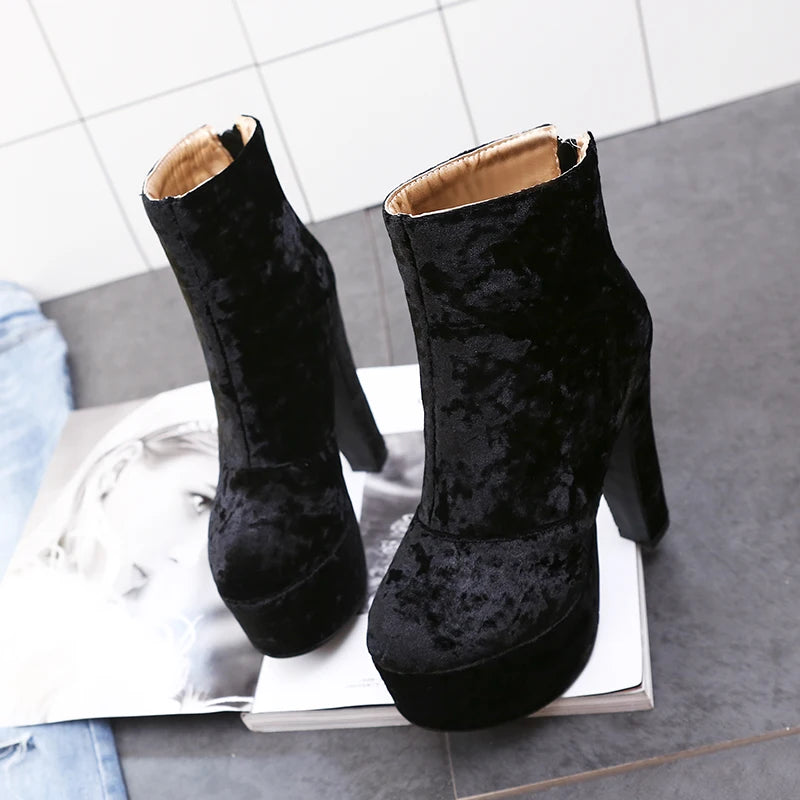 Sugar Me Velvet Platform Ankle Boot Heels