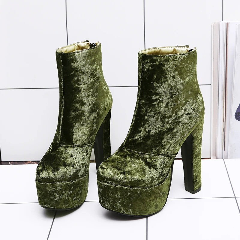 Sugar Me Velvet Platform Ankle Boot Heels