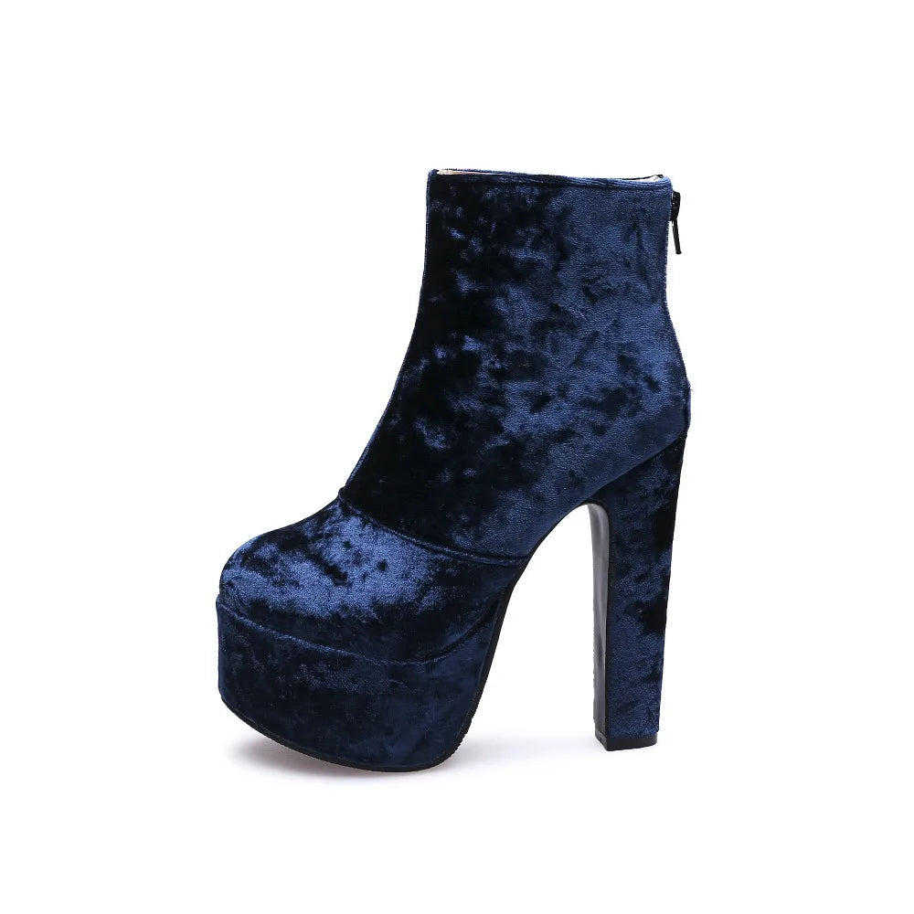 Sugar Me Velvet Platform Ankle Boot Heels