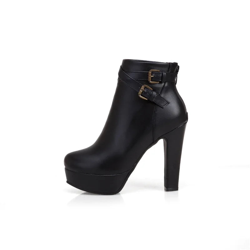 Do Me In The Booty Side Buckle Platform Ankle Boot Heels