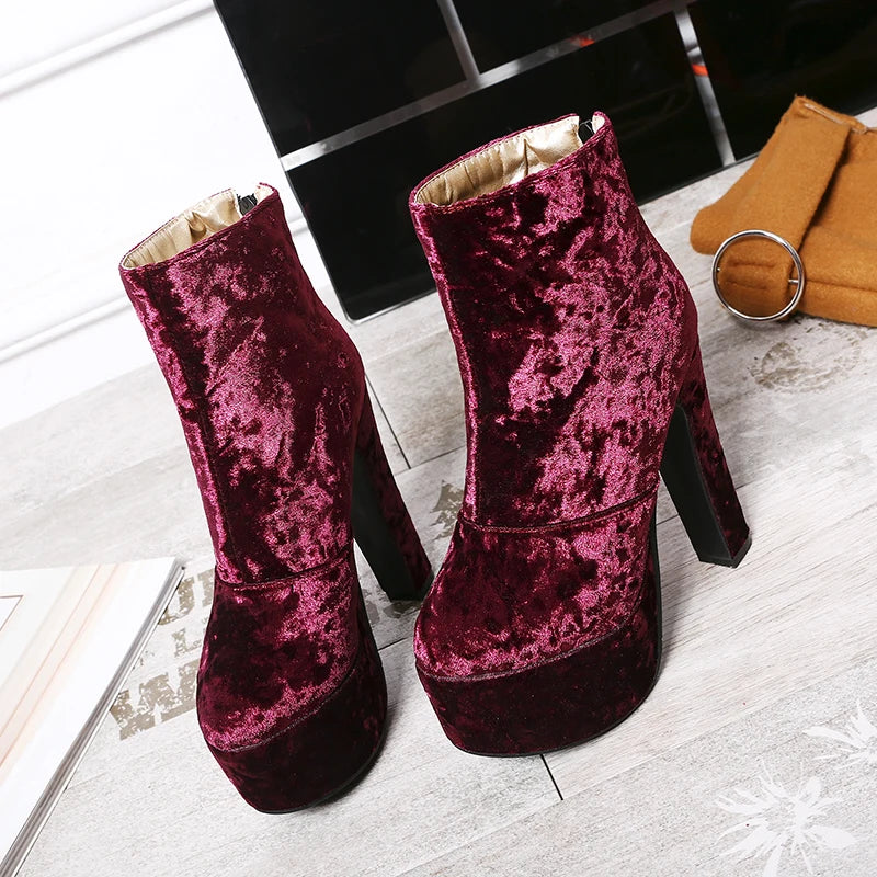 Sugar Me Velvet Platform Ankle Boot Heels