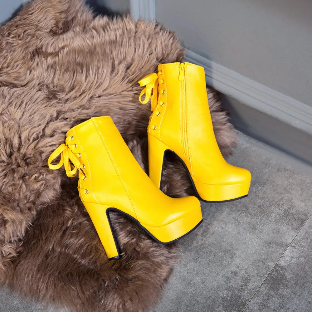 Drop Down Lace-up Back Ankle Boot Heels