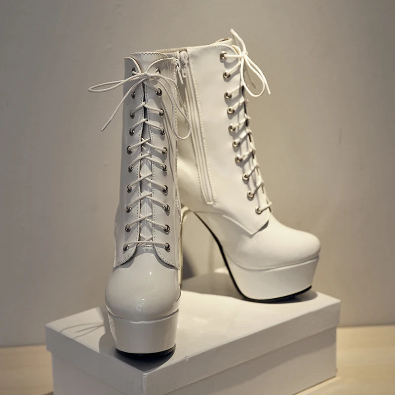 Slutty Kitty Fetish Platform Ankle Boot Heels