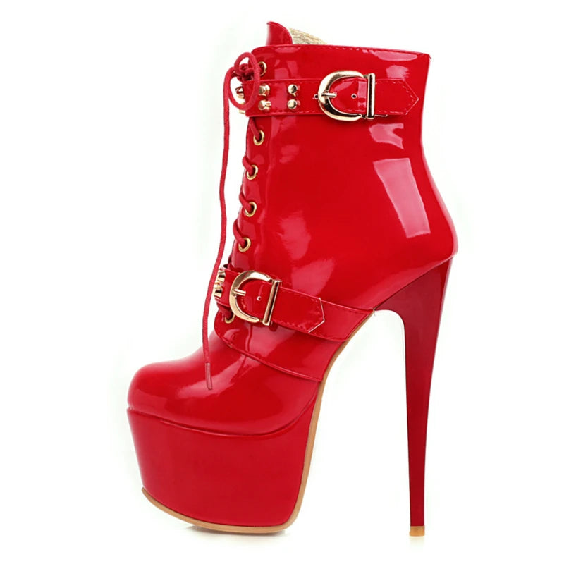 Fuck Me Down & Lace Up Buckle Fetish Ankle Boot Heels