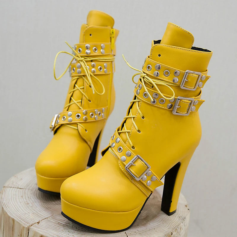 Naughty Neighbor Buckle Platform Ankle Boot Heels