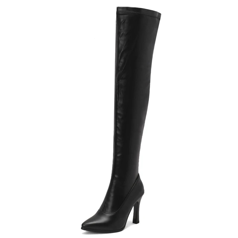Love Me Long Time Soft Stretch Thigh High Boot Heels
