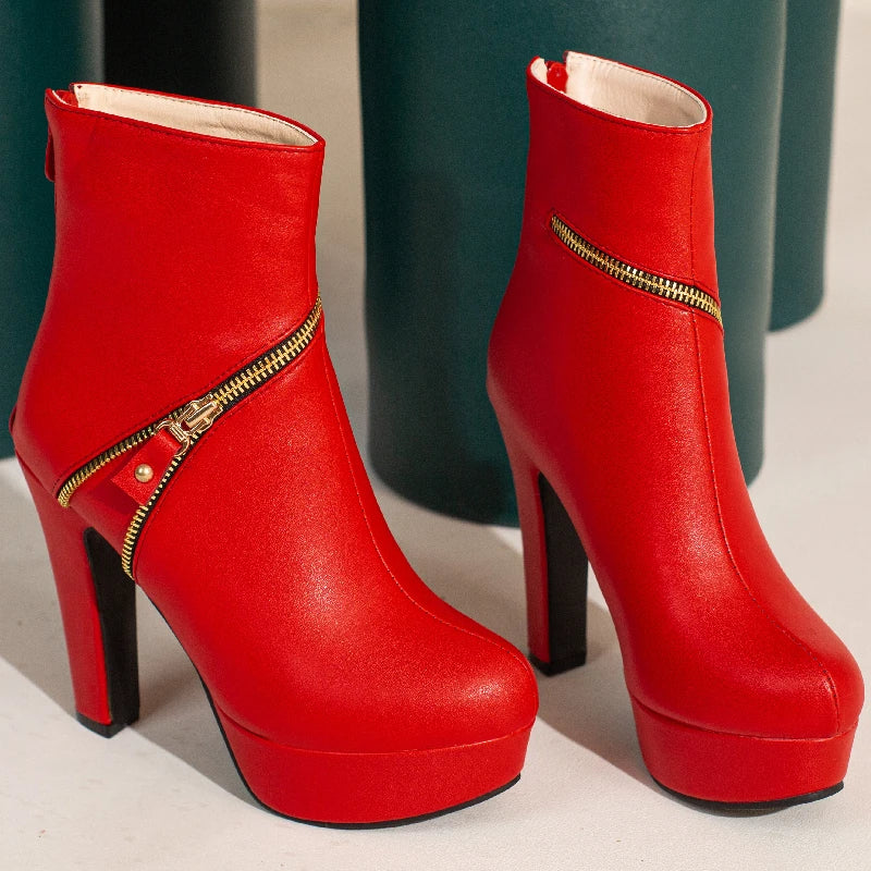 Knock Me Up Naughty Zipper Ankle Boot Heels