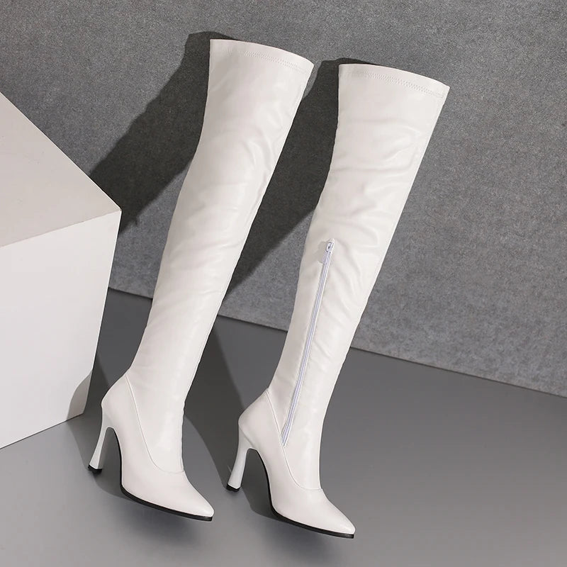 Love Me Long Time Soft Stretch Thigh High Boot Heels