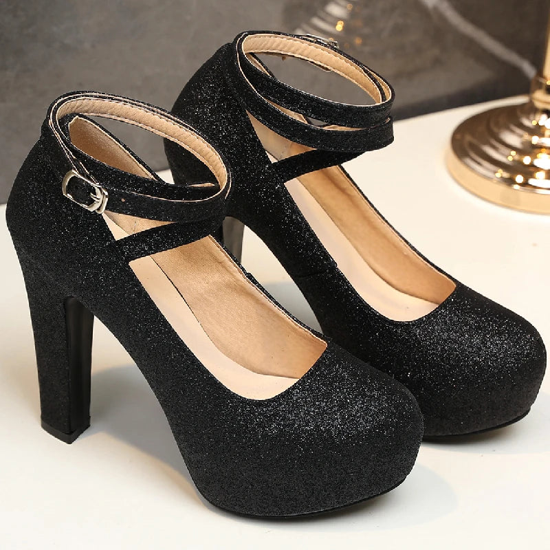 Sashay Away Sequined Ankle Strap On Heels