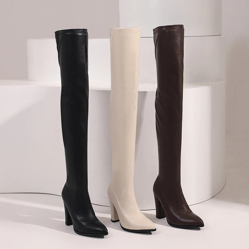 Sexy Hump Me Daddy Elastic Over Knee Thigh High Boot Heels