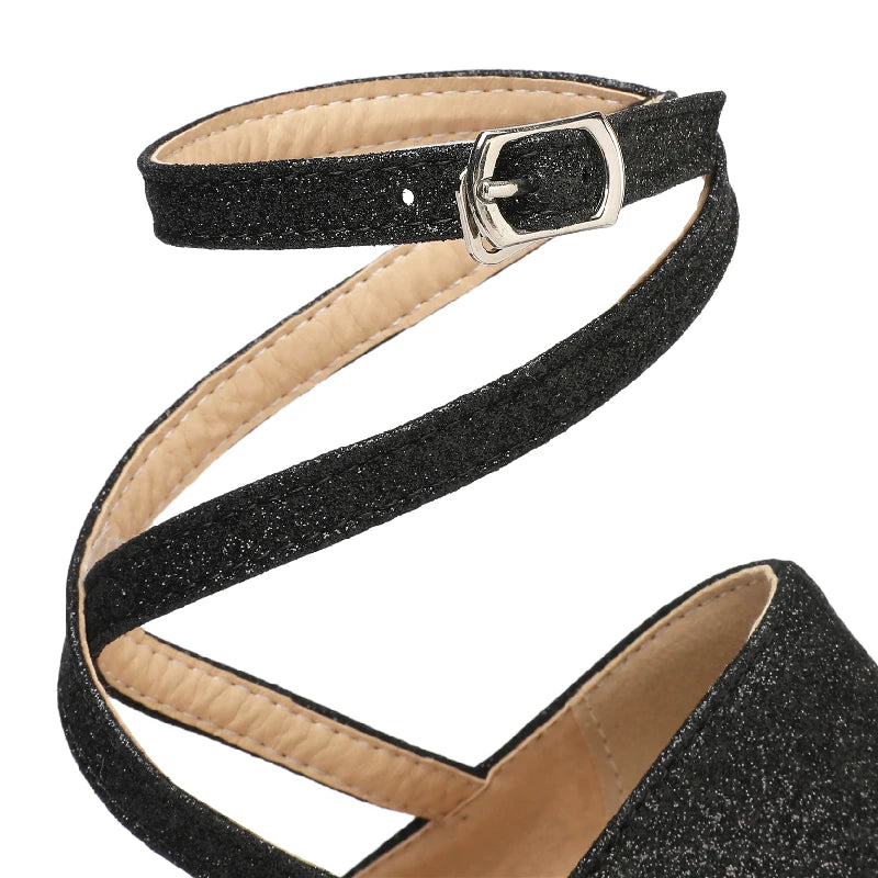 Sashay Away Sequined Ankle Strap On Heels