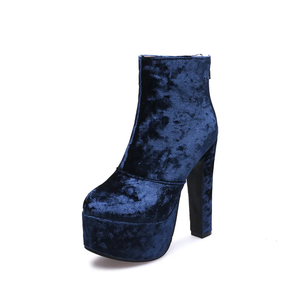 Sugar Me Velvet Platform Ankle Boot Heels