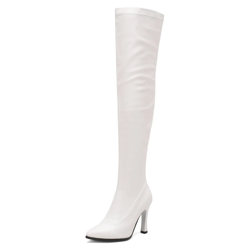 Love Me Long Time Soft Stretch Thigh High Boot Heels
