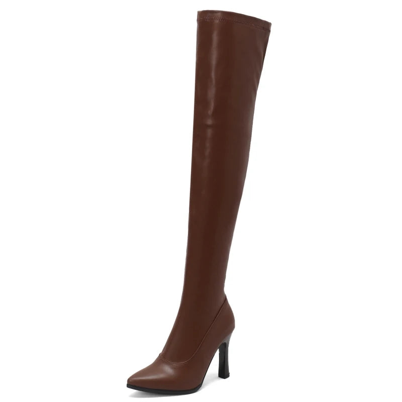 Love Me Long Time Soft Stretch Thigh High Boot Heels