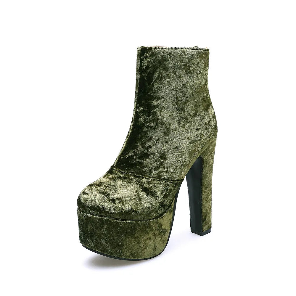 Sugar Me Velvet Platform Ankle Boot Heels