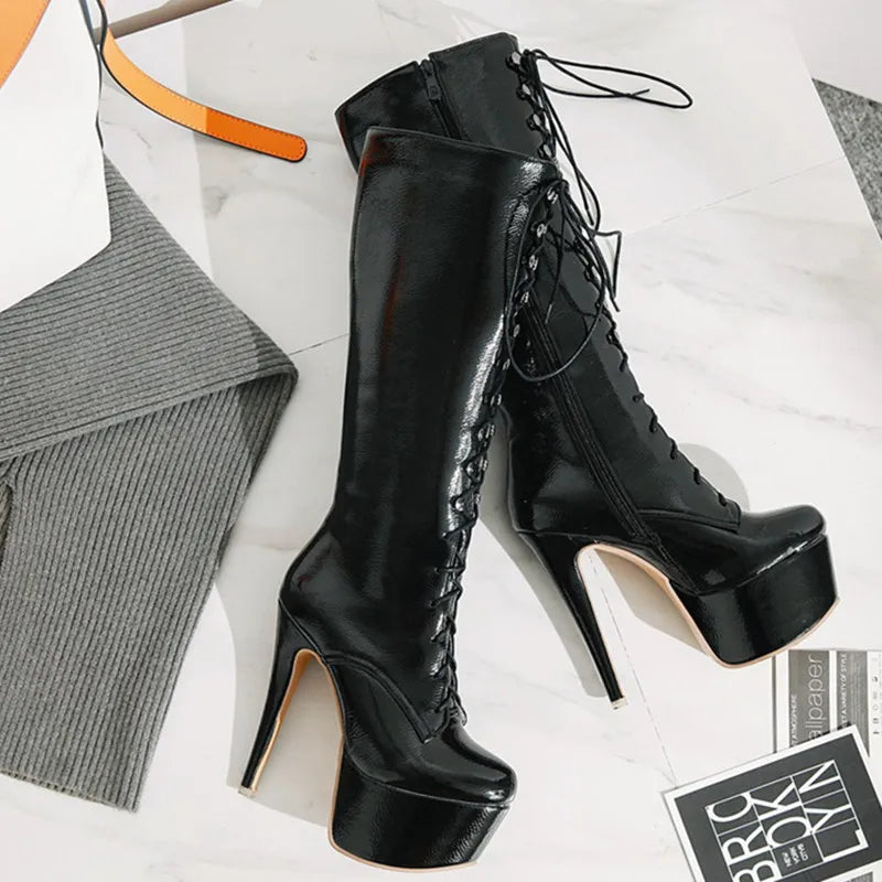 Vivacious Video Vixen Knee High Boot Heels