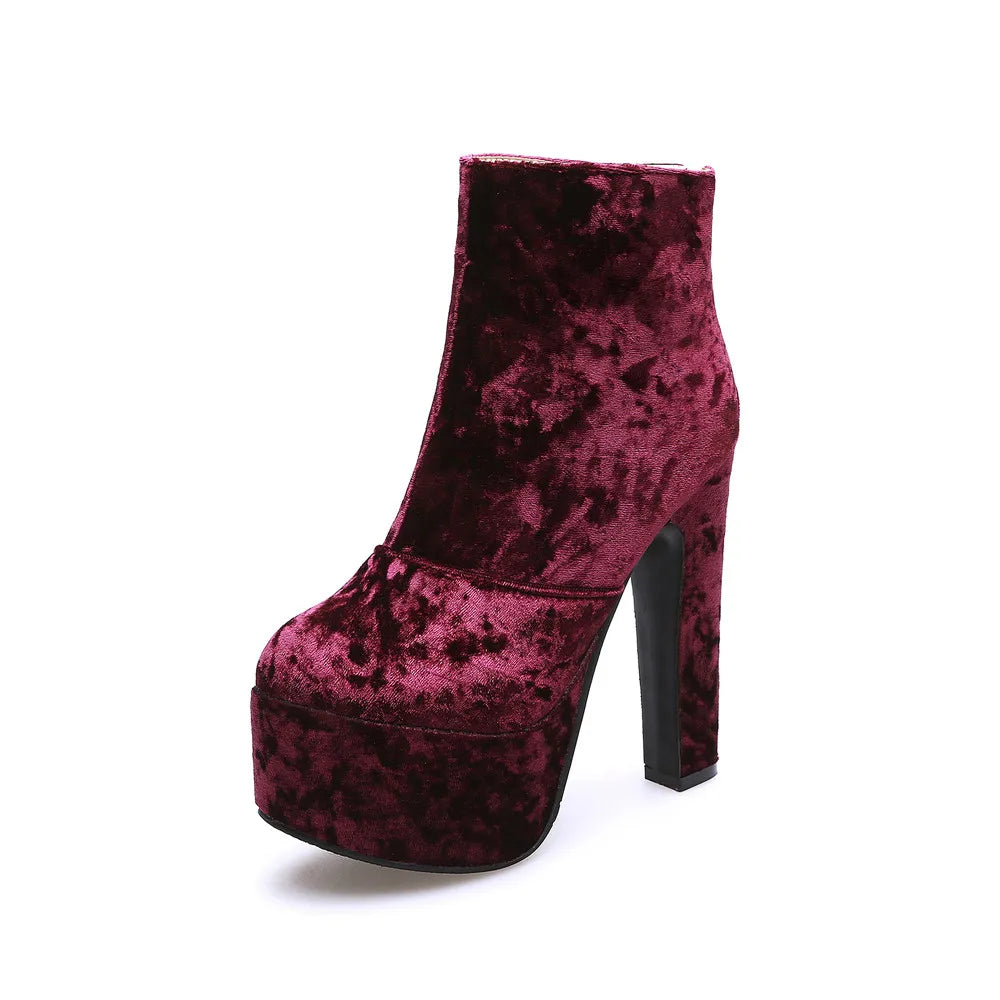 Sugar Me Velvet Platform Ankle Boot Heels