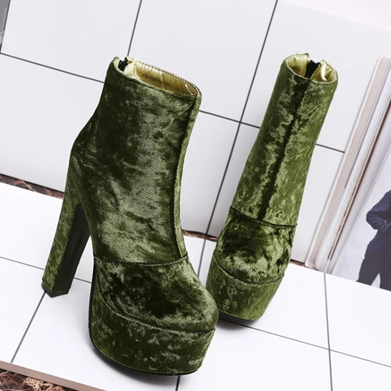 Sugar Me Velvet Platform Ankle Boot Heels