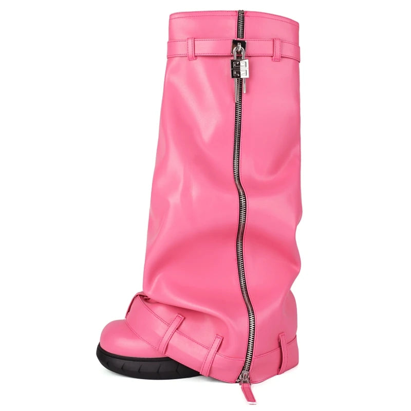 Please Me Pleated Knee High Boots