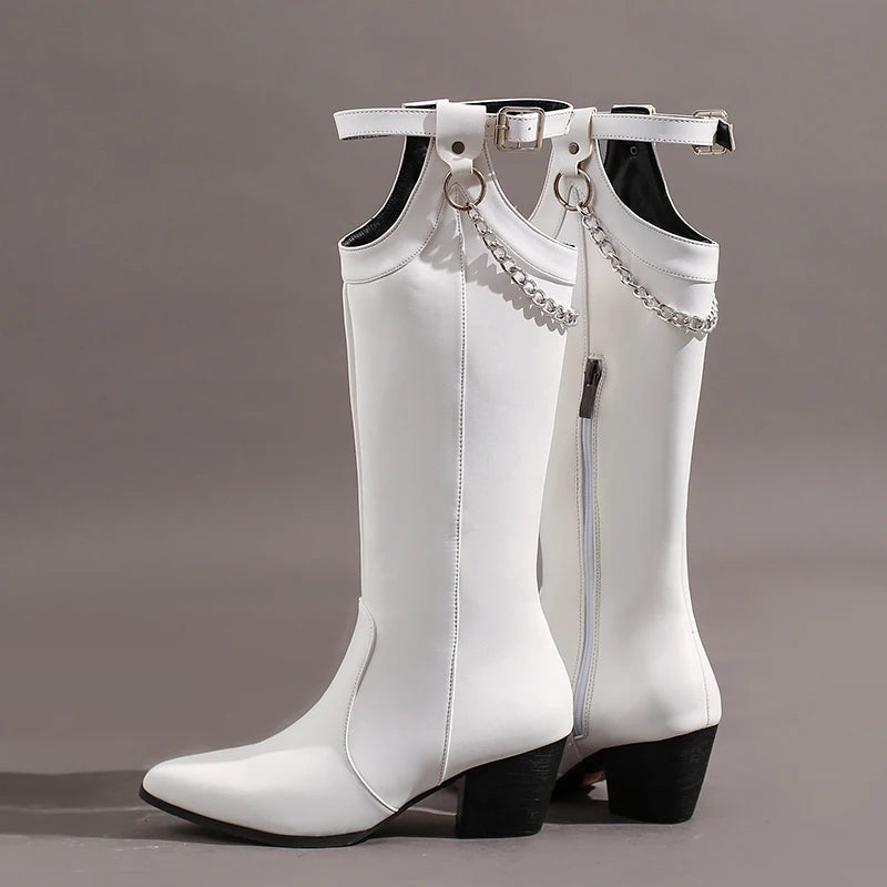 Cum In Me Cowboy Sexy Chain Knee High Boot Heels