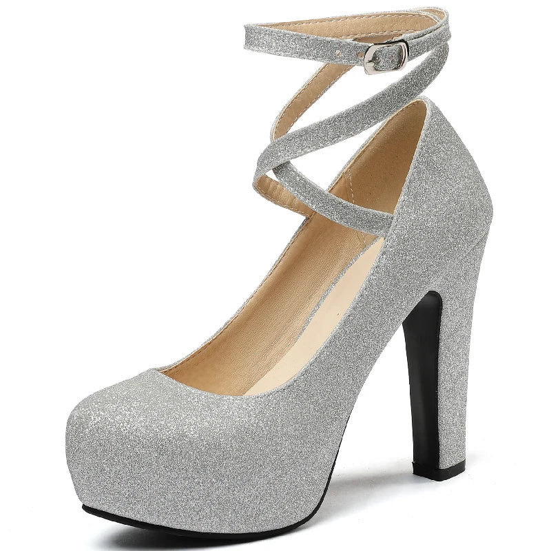 Sashay Away Sequined Ankle Strap On Heels