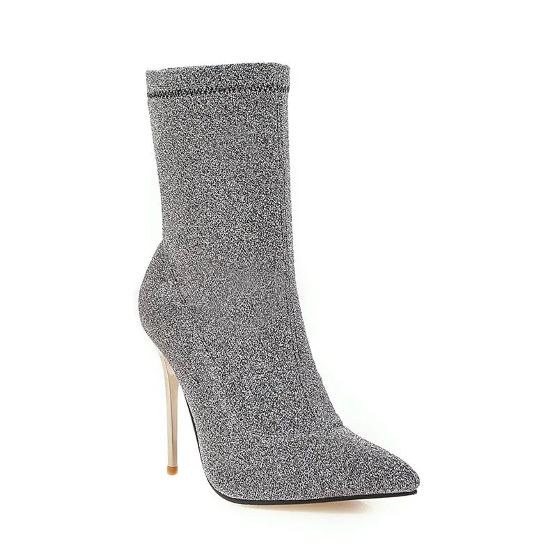 Que Chique Ankle Sock Boot Heels