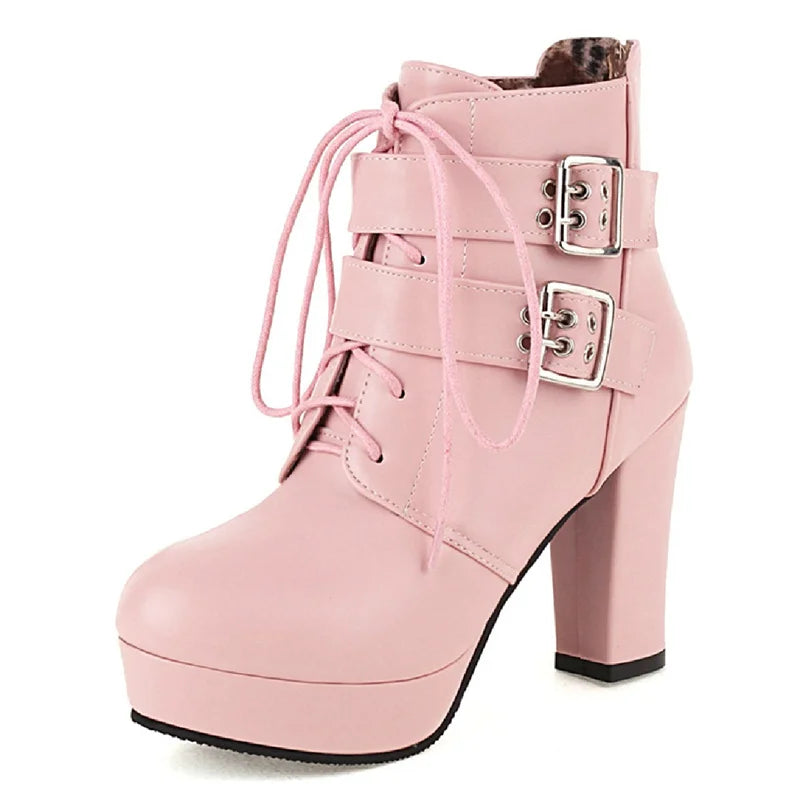 Dig Me Out Double Buckle Strap Ankle Boot Heels