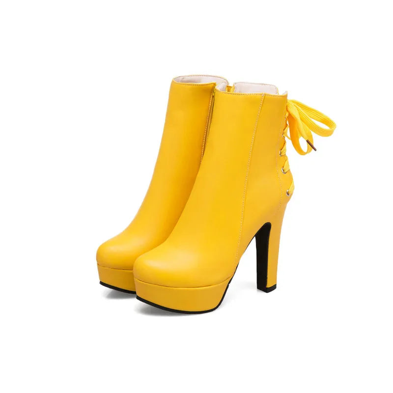 Drop Down Lace-up Back Ankle Boot Heels