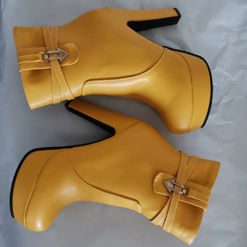 Fierce Felicia Fashion Buckle Ankle Boot Heels