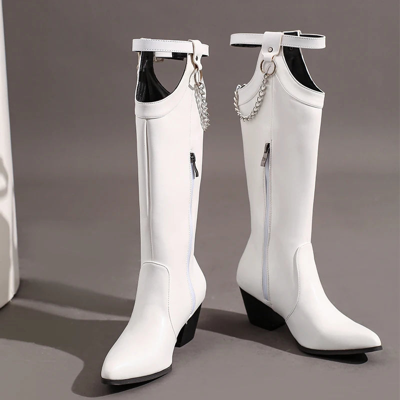 Cum In Me Cowboy Sexy Chain Knee High Boot Heels