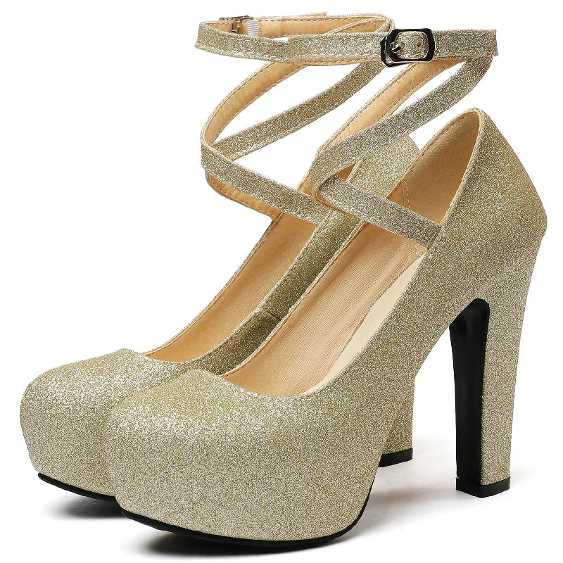 Sashay Away Sequined Ankle Strap On Heels
