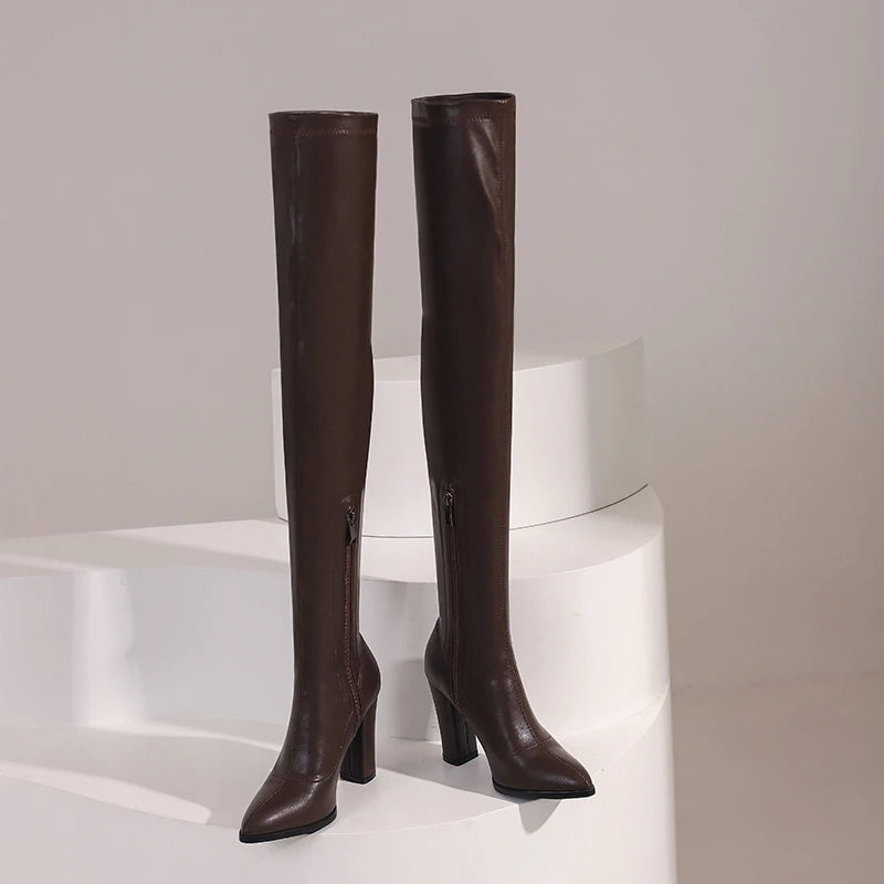 Sexy Hump Me Daddy Elastic Over Knee Thigh High Boot Heels