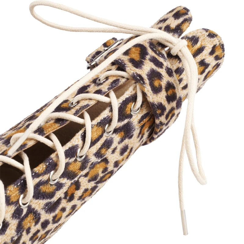 Peeping Pete Open Toe Leopard Ankle Boot Heels