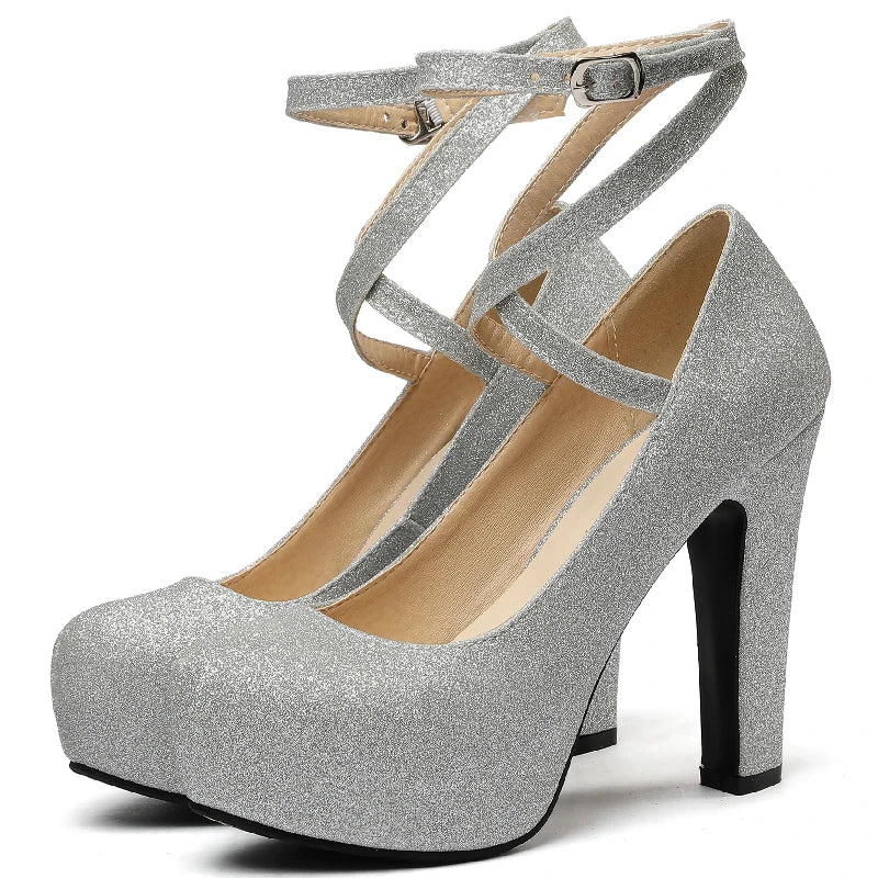Sashay Away Sequined Ankle Strap On Heels
