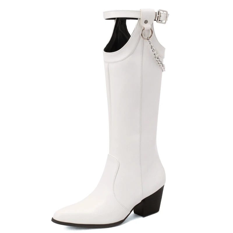 Cum In Me Cowboy Sexy Chain Knee High Boot Heels