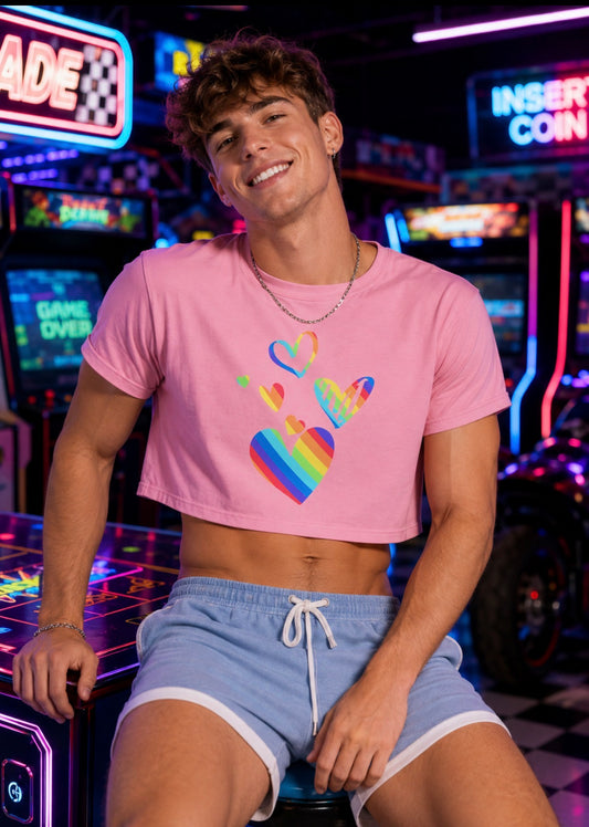 Rainbow Neon Hearts Crop Top