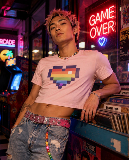 Rainbow Pixel Heart Crop Top