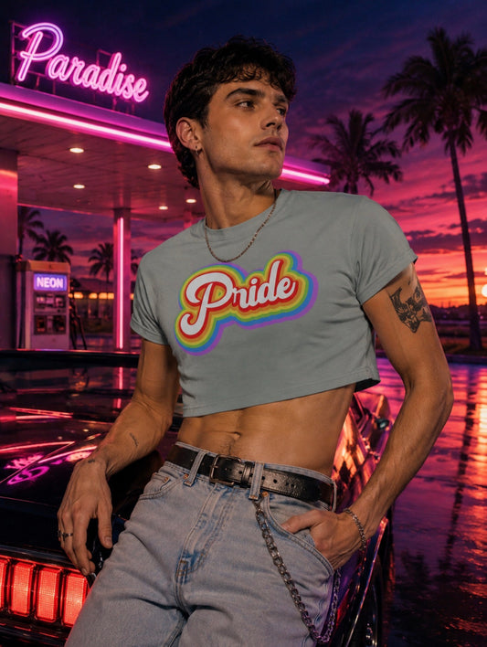 White Retro Rainbow Pride Crop Top