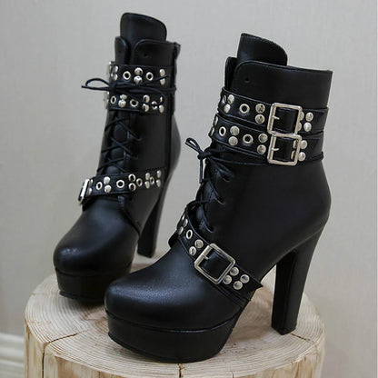 Naughty Neighbor Buckle Platform Ankle Boot Heels