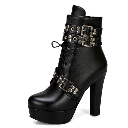 Naughty Neighbor Buckle Platform Ankle Boot Heels