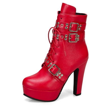 Naughty Neighbor Buckle Platform Ankle Boot Heels