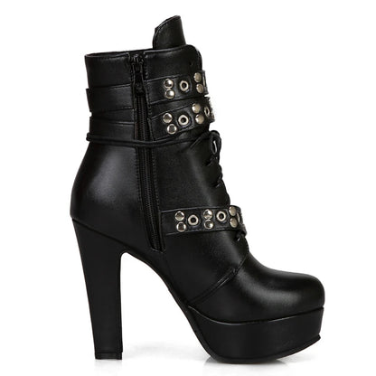 Naughty Neighbor Buckle Platform Ankle Boot Heels