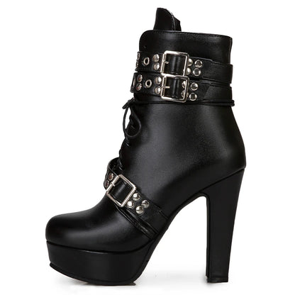 Naughty Neighbor Buckle Platform Ankle Boot Heels