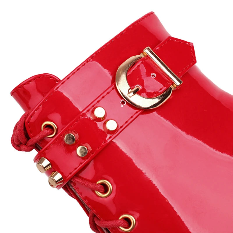 Fuck Me Down & Lace Up Buckle Fetish Ankle Boot Heels