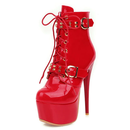 Fuck Me Down & Lace Up Buckle Fetish Ankle Boot Heels